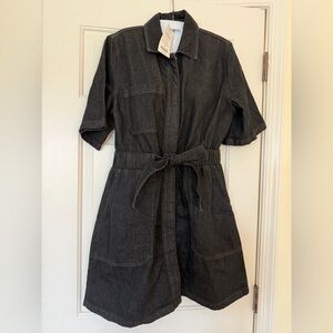 $178 French Connection Rosetta Sustainable Denim Dress - Washed Black, Size 10
